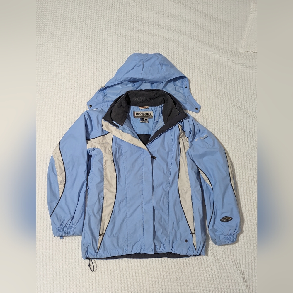 Columbia Vertex light blue and white winter coat